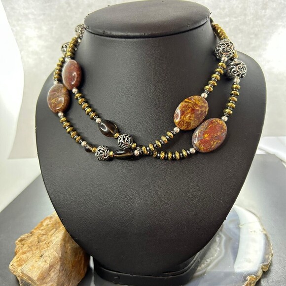 Carolyn Pollack Southwestern Style Sterling Earth Tone Multi Gemstone Necklace - Picture 4 of 10